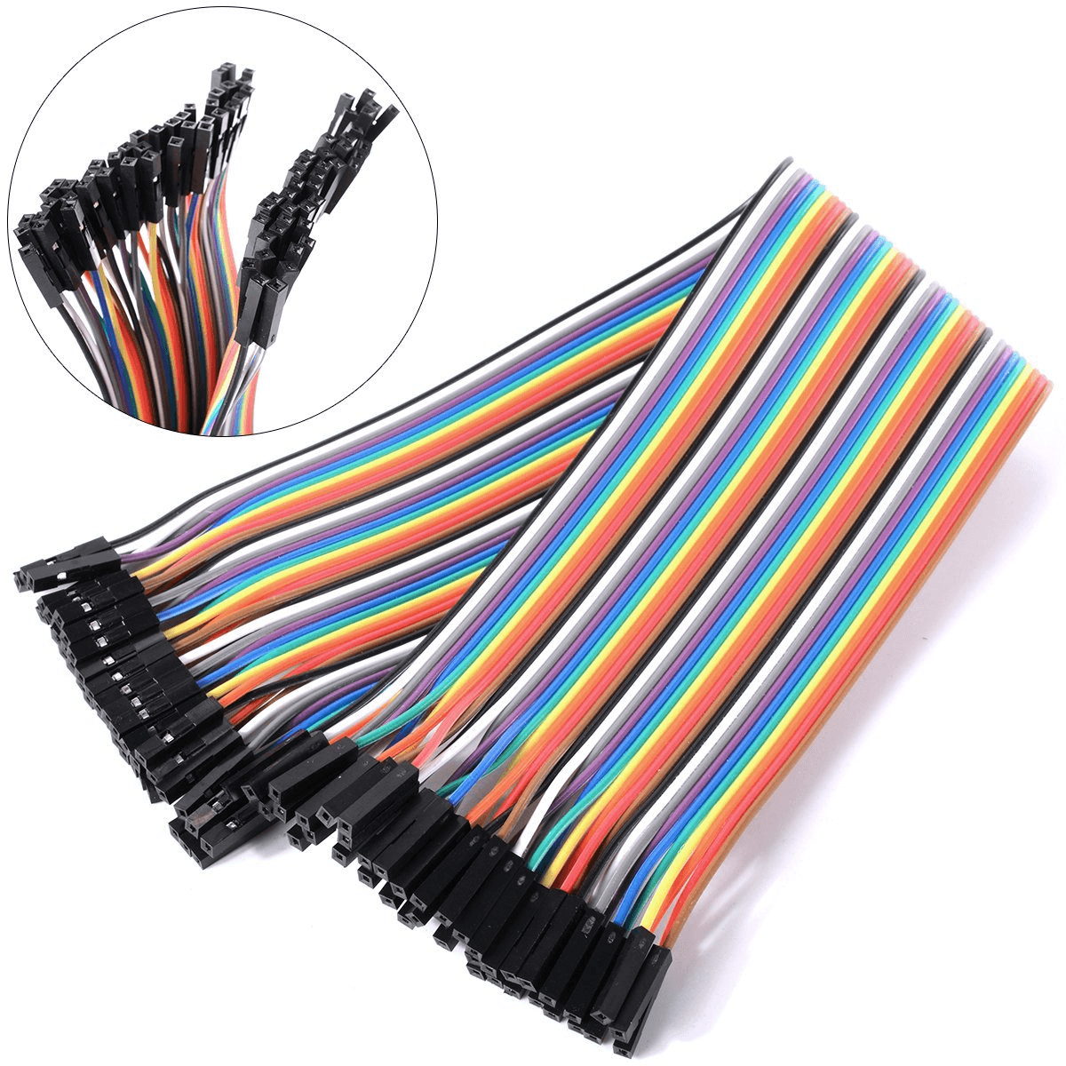 30cm Hole To Hole Dupont Line 40 Pin Jumper Wire 12 Inch - a multi-coloured ribbon cable with female header connectors at both ends.