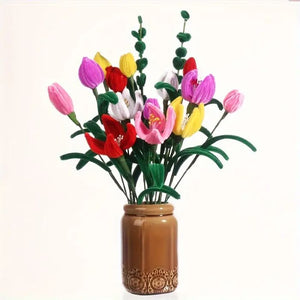 30cm Length Randomly Bended Polyester Hair Root Hair Strip Twist Sticks - arranged as a colorful bouquet of artificial flowers in a brown ceramic vase.