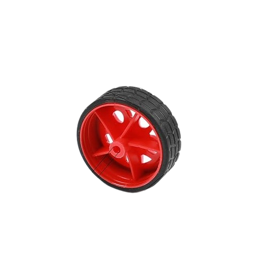 30mm Toy Wheel Tyre Tire Rubber Coated Wheel Simulation Wheel DIY Toy Accessories - a small circular wheel featuring a black rubber tread and a red plastic rim with a central axle hole.