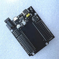30P ESP32 Base -io Shield For ESP32 Core Board Uno - a black rectangular PCB featuring a DC barrel jack, USB-C port, micro-USB port, and pin headers.