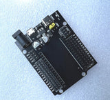 30P ESP32 Base -io Shield For ESP32 Core Board Uno - a black rectangular PCB featuring a DC barrel jack, USB-C port, micro-USB port, and pin headers.