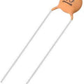 30pF Ceramic Capacitor - a small tan-coloured disc capacitor with two long metal wire leads and the number 30 printed on its top surface.