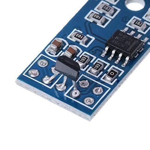 3144E Speed Counter Module Magnetic Detect sensor - a close-up of a blue circuit board featuring an LM393 chip, surface-mount resistors, and a Hall sensor.