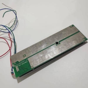 32650 Cell 4s BMS 100A 12V Battery Charging Module Cf 12V100TA a PCB Protection Board - a rectangular green PCB with metal heat sinks and a multi-coloured wire harness attached.