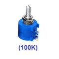 3590S-104L 100k Ohm Precision Variable Resistor Potentiometer Wire-wound Multi-turn - a blue cylindrical multi-turn wire-wound resistor with a metal shaft, mounting nut, and three gold-plated terminals.