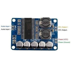 35W Digital Amplifier Board TDA8932 Mono Audio Power Amplifier Module Low Power Consumption - a rectangular blue circuit board with a central NXP chip, two inductors, five capacitors, and labeled terminals.