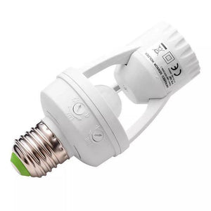 360 Degree PIR Induction Motion Sensor Blub Holder - a white E27 screw-base unit with adjustable LUX and TIME control dials and a central sensor dome.