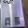 36V 10A Power Supply - shown as a rectangular silver metal unit with a cooling fan, ventilation slots, and a terminal block for electrical connections.