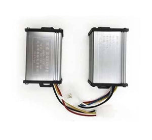 36V 48V 72V 120V To 12V 10A DC To DC Converter Adapter Step Down Regulator - two rectangular silver metal modules connected by a multi-colored wiring harness with plugs.