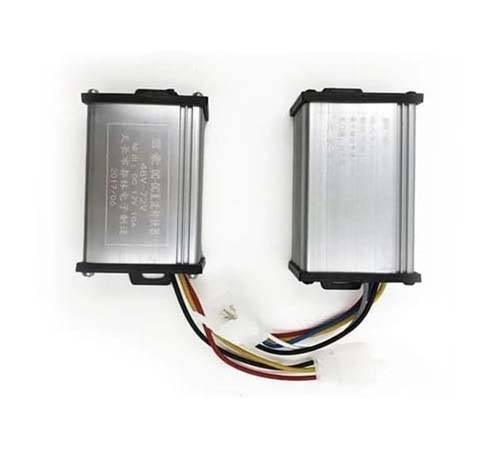 36V 48V 72V 120V To 12V 10A DC To DC Converter Adapter Step Down Regulator - two rectangular silver metal modules connected by a multi-colored wiring harness with plugs.