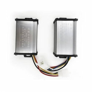 36V 72V To 12V 20A DC Converter Adapter - shown as two silver rectangular metal modules connected by a bundle of multi-colored wires with white connectors.