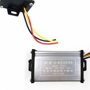 36V 72V To 12V 20A DC Converter Adapter - shown as a rectangular silver metal unit with three colored wires and a label displaying text in Chinese.