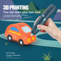 3d Pen For 3d Printing, Pcl Drawing Pen, USB Chargeable 3d Pen With Safe Pcl Filament - shown in dark blue, being held by a hand to draw an orange toy car on a flat surface, featuring visible buttons on the side.