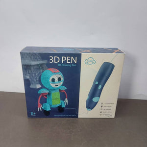 3d Pen For 3d Printing, Pcl Drawing Pen, USB Chargeable 3d Pen With Safe Pcl Filament - packaging box showing a blue and teal 3D drawing pen and a 3D-printed robot figure on the front.