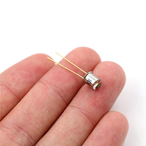 3DU5C Phototransistor - a close-up of the small silver cylindrical electronic component with two gold-colored pins held between fingers.
