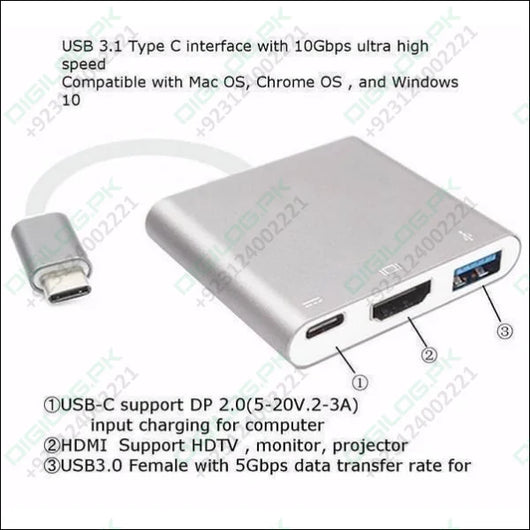 3in1 Multiport Type-c Usb To Hdmi Adapter 3.0 Charging Port