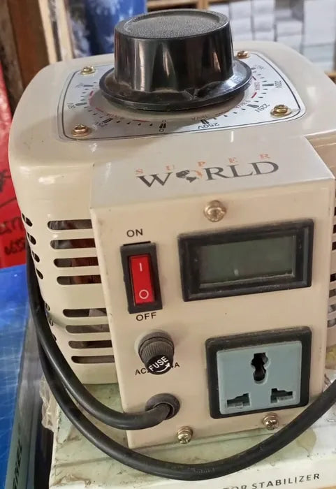 3kVA 0 To 250VAC Output Manual Variac Transformer Voltage Regulator - with a top adjustment knob, power switch, fuse, and output socket.