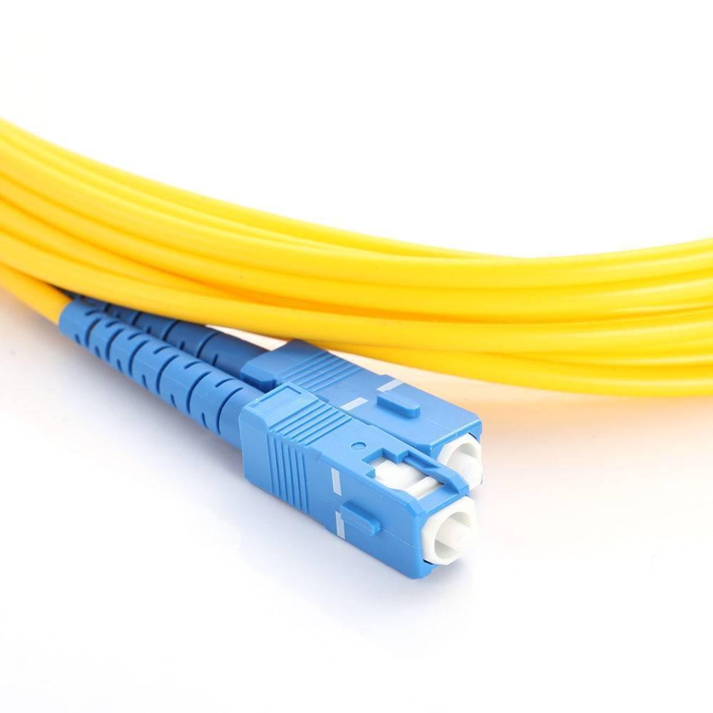 3m Lc-sc Duplex Single Mode Fiber Optical Optic Patch Cord Jumper Cable Lc To Sc - a yellow duplex fiber optic cable with blue LC and SC connectors on a white background.