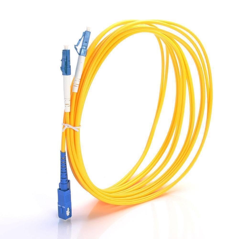 3m Lc-sc Duplex Single Mode Fiber Optical Optic Patch Cord Jumper Cable Lc To Sc - a yellow cable coiled with two LC connectors at one end and one SC connector at the other.