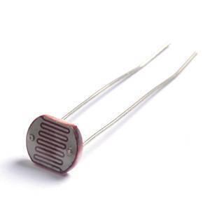 3mm LDR Sensor Light Dependent Resistor Sensor - a small circular red component with a wavy conductive track and two long metal lead wires.