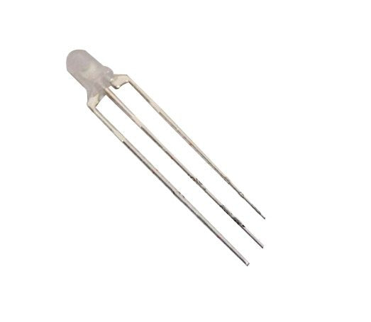 3mm Red / Blue Bi Colour Common Anode 3 Pin Diffused 2.1V LED - a single diffused LED with three metal pins extending from the base.