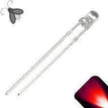 3mm Red LED Super Bright Crystal Type - a clear, two-pinned light-emitting diode with a red glow effect in the bottom right corner.
