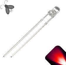 3mm Red LED Super Bright Crystal Type - a clear, two-pinned light-emitting diode with a red glow effect in the bottom right corner.