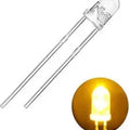 3mm Super Bright Yellow LED - shown as a clear component with two metal leads and an inset circular view of the LED illuminated in yellow.