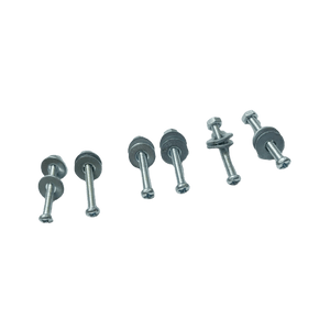 3mm x 15mm M3 Long Slotted Machine Screws Plus Nut & Washer - six silver-colored metal screws arranged with their respective washers and nuts.