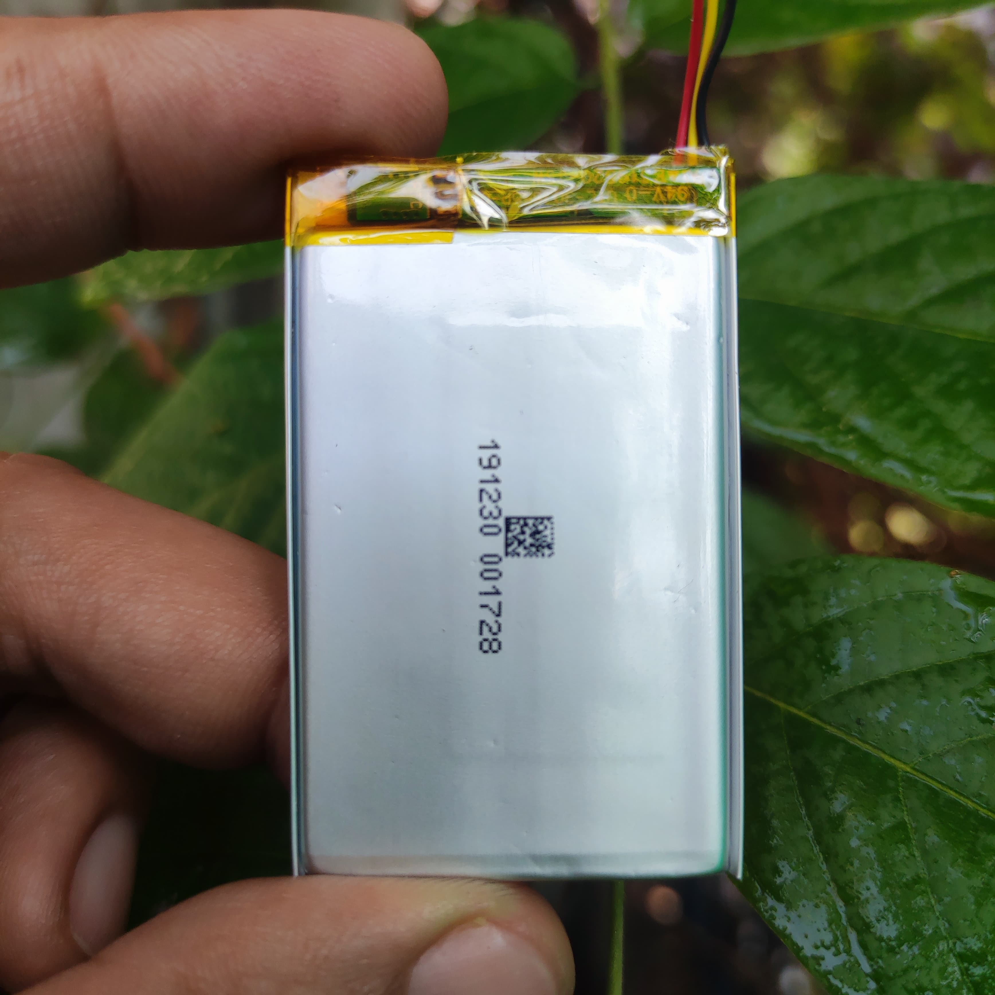3mm x 35mm x 55mm 3.7V 500mAh Lithium Polymer Rechargeable Battery - shown as a rectangular silver pouch cell with three wires and a QR code printed on the surface.
