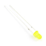 3mm Yellow Diffused LED Diode Lighting Bulb Lamp - a single yellow LED with a rounded head and two long metal connection leads.