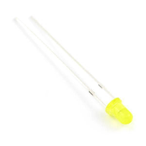 3mm Yellow Diffused LED Diode Lighting Bulb Lamp - a single yellow LED with a rounded head and two long metal connection leads.