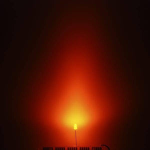 3mm Yellow Diffused LED Diode Lighting Bulb Lamp - with a bright yellow light against a dark background.