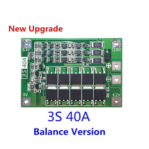 3s 40A BMS 11.1V 12.6V 18650 Lithium Battery Protection Board With 100mA Balancing Feature - a green rectangular circuit board with labeled voltage points 0V, 4.2V, 8.4V, 12.6V and MOSFETs.
