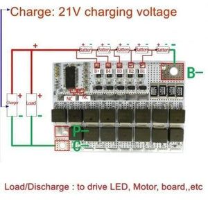3s/4s/5s BMS 12V 16.8V 18V 3.2V 100A BMS For LiFePO4 Lithium Iron Phosphate Lithium Battery Protection Circuit Board Li-polymer Balance Charging - a wiring diagram with labeled connection points for batteries, a charger, and a load on a white rectangular PCB.