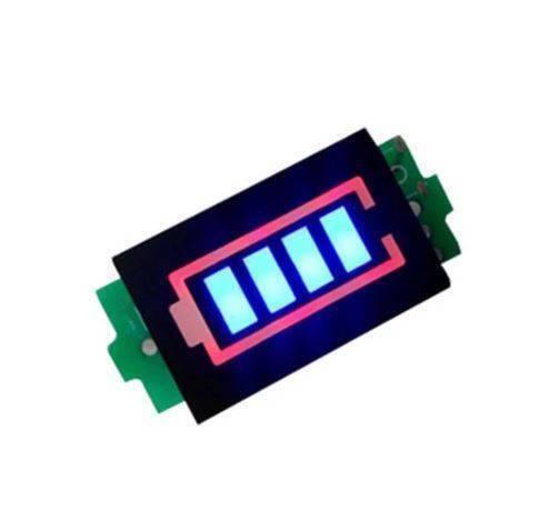 3s Lithium Battery Capacity Indicator - a green circuit board and a black display showing a red battery outline with four blue bars.