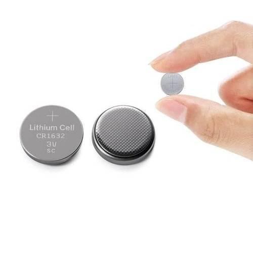 3V Lithium Button Coin Cell Battery CR1632 - shown as two round silver cells on a white background, with one being held by fingers.