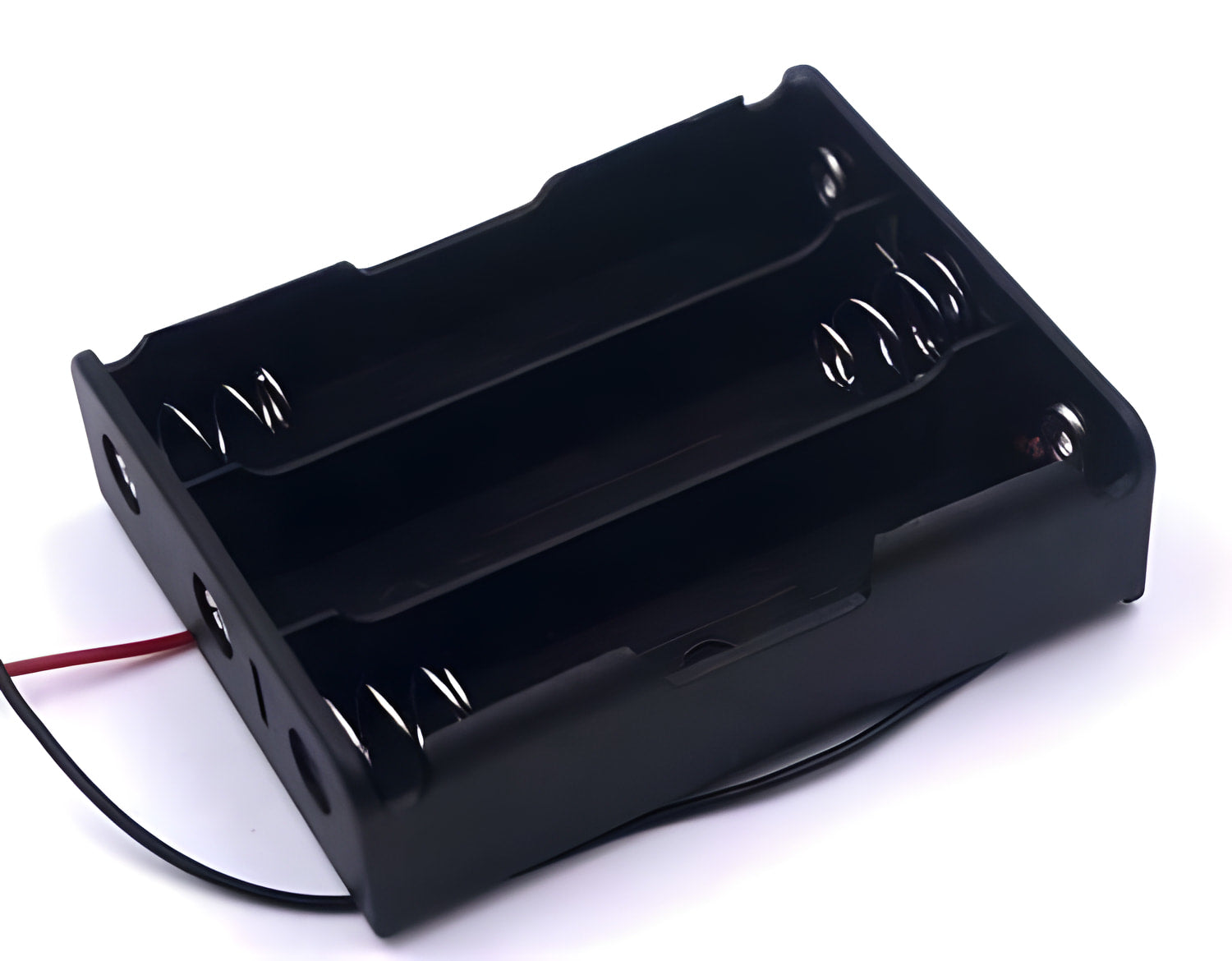3x 18650 Battery Cell Case Holder - a black plastic rectangular battery holder with three slots, metal spring contacts, and red and black wire leads.