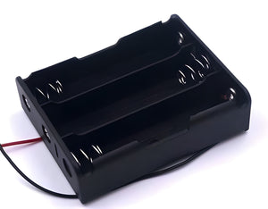 3x 18650 Battery Cell Case Holder - a black plastic rectangular battery holder with three slots, metal spring contacts, and red and black wire leads.