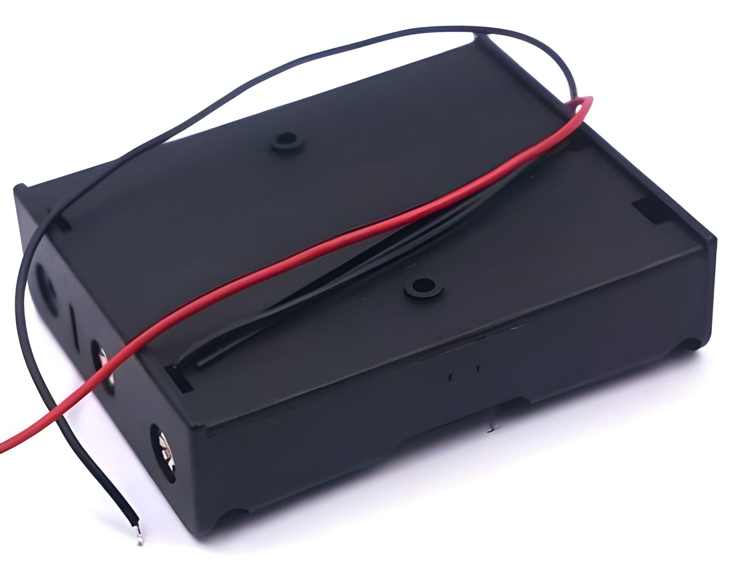 3x 18650 Battery Cell Case Holder - a black plastic rectangular battery holder with red and black wires extending from the side.