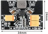 4.2V TPS63020 Automatic Buck-boost Step Up / Down Power Supply Module - shown as a black rectangular circuit board with electronic components and dimensions.