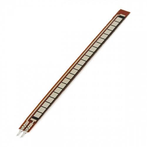 4.5 inch Flex Sensor Bend Detection Sensor - a long, thin, brown flexible strip featuring a series of silver square contacts and two metal pins at one end.