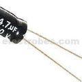 4.7uF 50V Electrolytic Capacitor - shown as a small, black, cylindrical electronic component with two thin metal wire leads extending from one end.