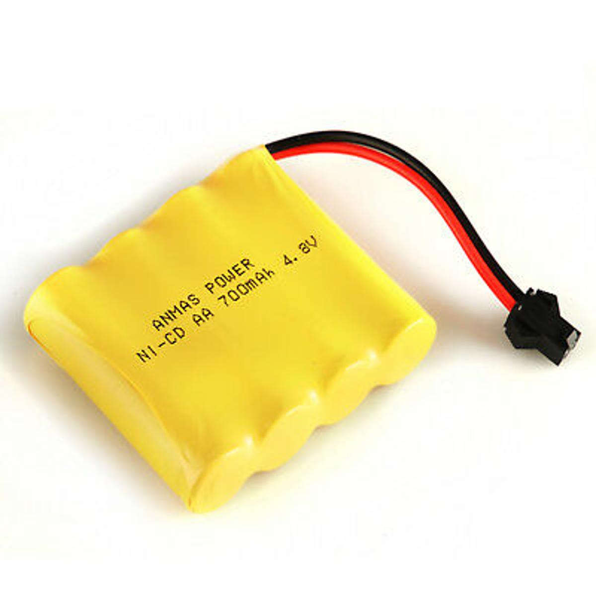 4.8 Volt 4 Cell Battery 4.8 V AA Ni-MH Battery 4*AA Cell Pack Rechargeable Sm 2pin Connector - a yellow rechargeable battery pack with four AA cells, red and black wires, and a small 2-pin connector.
