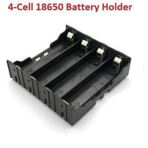 4 Cell Lithium Ion 3.7V 18650 Battery Holder Case Box - a black plastic rectangular case with four parallel slots and integrated metal contact terminals.