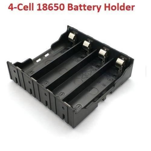 4 Cell Lithium Ion 3.7V 18650 Battery Holder Case Box - a black plastic rectangular case with four parallel slots and integrated metal contact terminals.