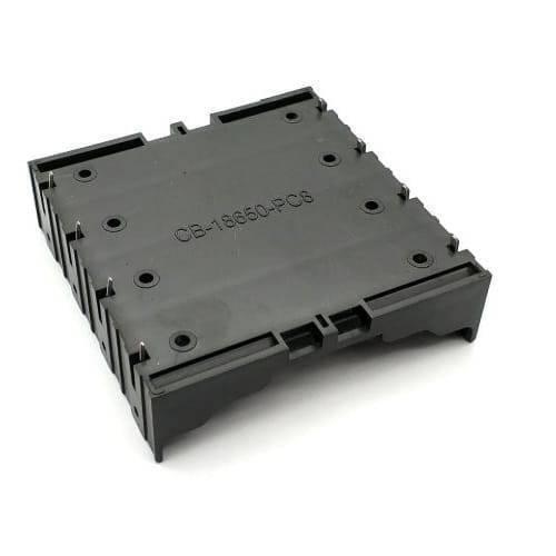 4 Cell Lithium Ion 3.7V 18650 Battery Holder Case Box - a black plastic rectangular battery holder with four slots and metal contact pins.