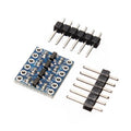 4 Channel Bi Directional Logic Level Converter - shown with a blue circuit board featuring pin headers and two sets of six-pin male header strips.