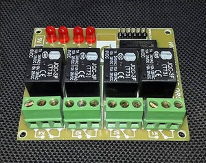 4 Channel Relay Module Relay Board Arduino Relay Module - a green circuit board featuring four black JQC-3F relays, four red LEDs, green screw terminals, and a black header connector.