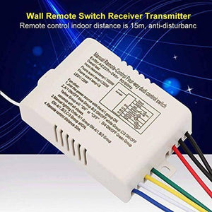 4 Channel Remote Control Switch 4 On Off 220V | Home Automation Kit from Digilog.pk - a white rectangular receiver unit with a wiring diagram printed on top and five multi-coloured wires extending out.
